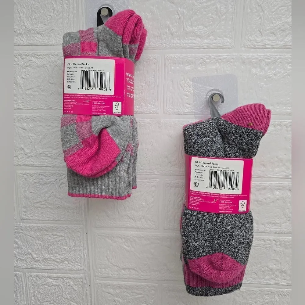Bundle of two packs 4pc Kodiak Girl's Thermal Socks, Sz 4-10